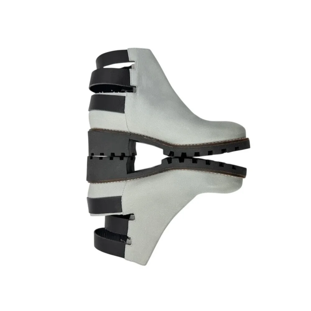 Miista Cecelia Back Strap Ankle Boot Light Blue Leather Chunky Heel Size 37